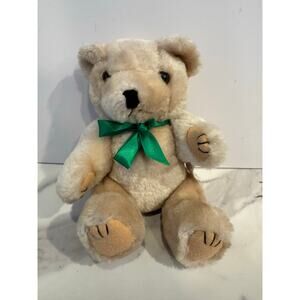 VTG Wang's International Jointed Tan Teddy Bear Plush Green Bow 10"